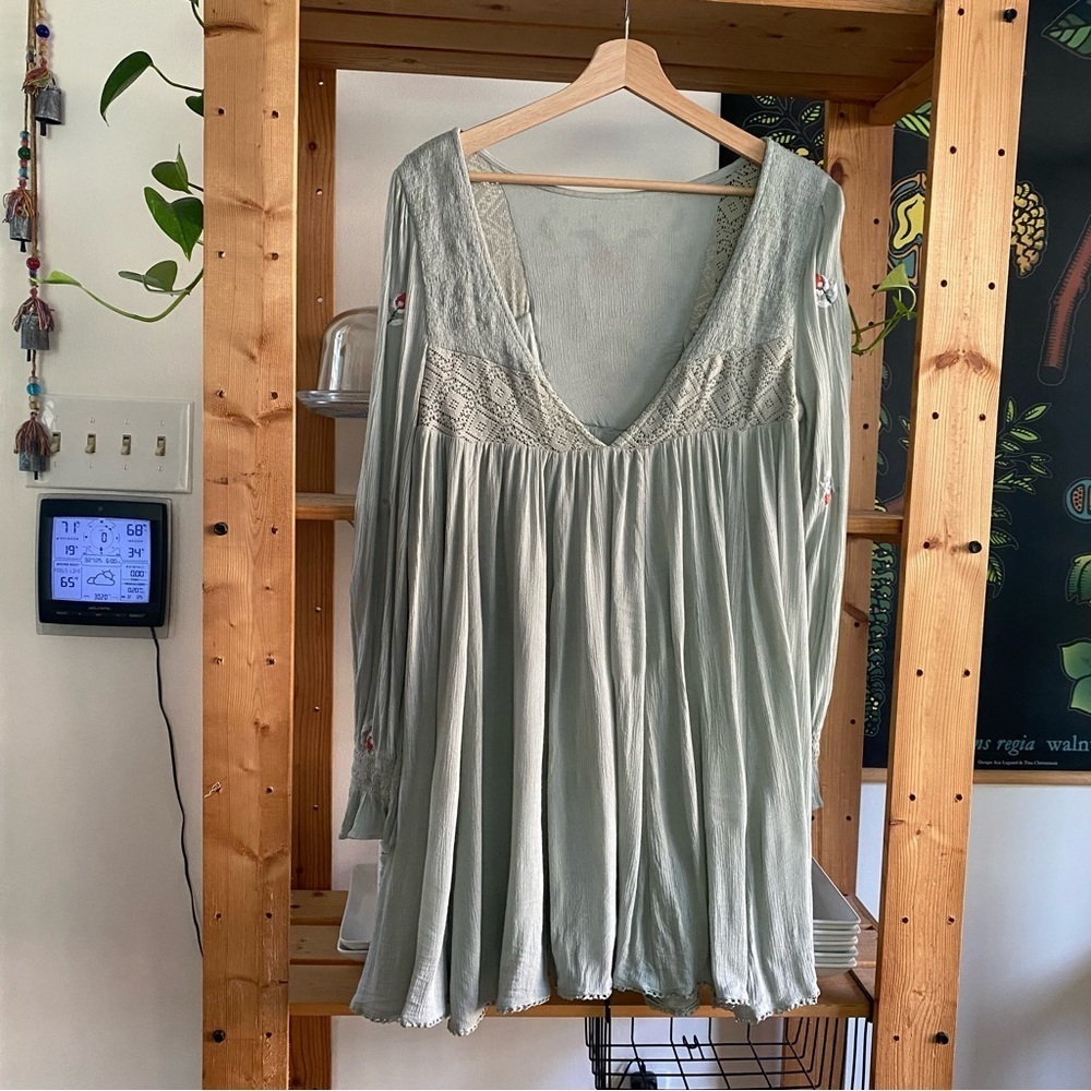 Free People Soft Mint Green Embroidered Mohave Mini Dress Small - Picture 5 of 16